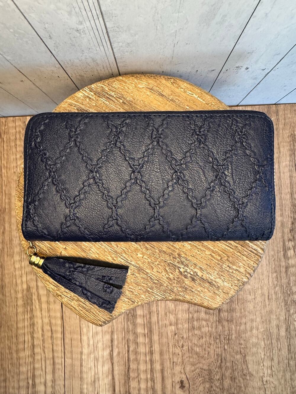 Blue Vegan Leather Wallet Criss Cross Pocket braid Purse Bag Wallet Fast Ship